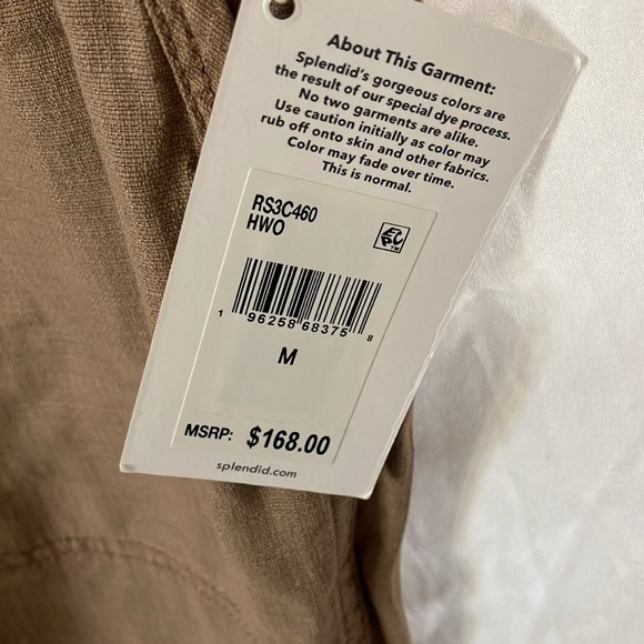 Splendid: Light Khaki Linen Blend Tapered Leg- Tie Front- pockets- M - Picture 3 of 16